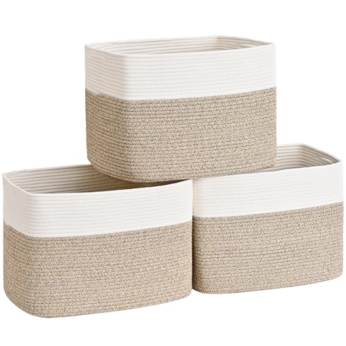 3 Pack Cube Storage Bin, 17”x12”x12” Cotton Rope Woven Baskets for Organizing Toys Clothes Towels, Square Gift Storage Baskets for Shelves, Nursery, Closet, Bathroom, Pantry (White & Jute) - color: White & Jute, size: 17" x 12" x 12"