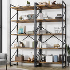 Shintenchi 2 Pieces 5 Tiers Bookshelf, Classically Tall Bookcase Shelf, Industrial Book Rack, Modern Book Holder in Bedroom/Living Room/Home/Office, Storage Rack Shelves for Books/Movies-Rustic Brown - color: 2pcs/Rustic Brown