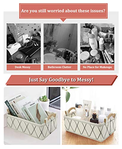 Small Storage Baskets Toy Storage Organizer Rectangle Basket Empty Gift Baskets Shelf Baskets Decorative Storage Basket With Wooden Handles for Keys Makeups Remotes Books - color: white, size: 11.4 x 7.1 x 3.9 Inch (Pack of 1)
