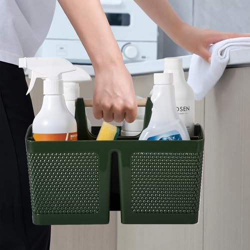rejomiik Portable Shower Caddy Basket Plastic Cleaning Caddy Organizer Storage Tote with Handle for Bathroom, College, Dorm Room Essentials, Dark Green - color: Dark Green