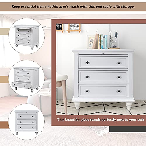 Modern Storage Wood Cabinet with 3-Drawer, Sofa Table Console Table End Table with Pull Out Tray, Accent Table Furniture for Entryway Living Room Bedroom, Fully Assembly Bedside Table - color: White