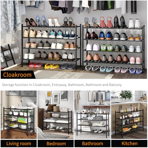 Long Shoe Rack, 4-Tier Bamboo Stackable Shoe Shelf Storage Organizer, Shoe Stand for Closet, Entryway and Hallway(Black) - color: Black, size: 4-Tier-Long