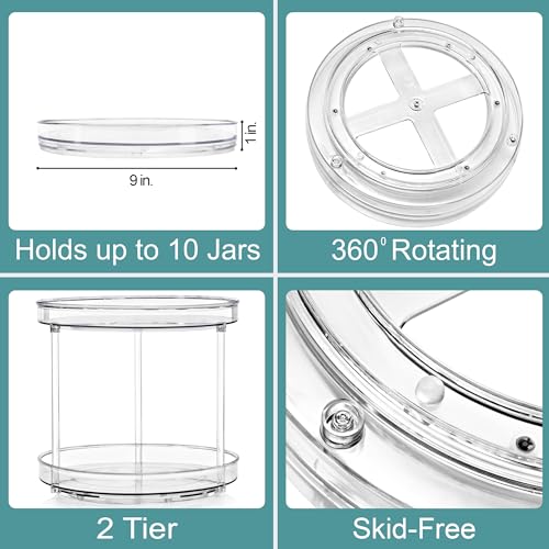 Sorbus 9 Inch 2 Tier Clear Lazy Susan Organizer, Turntable Organizer for Spice Organization for Cabinet, Lazy Susan Turntable for Kitchen, Home, Office, Closet, Classroom, Laundry Room Organization - size: 2 Tiered