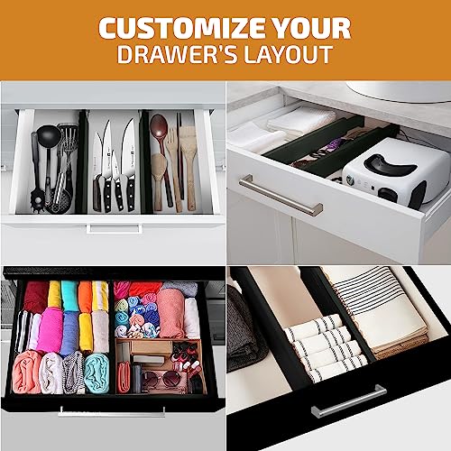6-Pack Drawer Dividers - 2.6 Inches High, Adjustable 16 to 22 Inches Bamboo Drawer Organizer, Large Expandable Separator for Clothes, Dresser, Bedroom, Bathroom, Baby, Office, Kitchen Utensils, Black - color: Black
