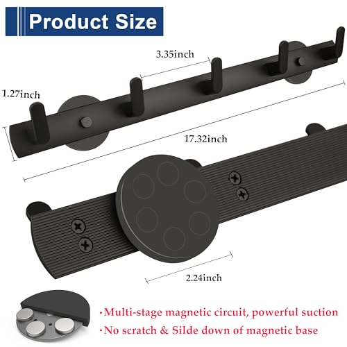 ULIBERMAGNET Magnetic Hooks,Heavy Duty Coat Magnetic Rack with 5 Hooks,Anti-Slip Strong Magnetic Hanger for Refrigerator,Metal Cabinet,Entryway,Hanging Coat, Jackets, Umbrella,Scarf,Bag - color: Black, size: 5 Hooks Magnetic Rack