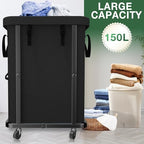 40 Gal(150L) High Grade Large Laundry Basket with Wheels, Rolling Laundry Hamper, Laundry Cart with Metal Frame and Removable Bag Design, Suitable for Laundry Room (Black, 150L) - color: Black, size: 1 Section 150L