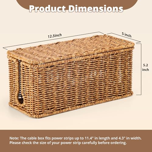 Handmade Cable Management Box, Imitation Rattan Cord Organizer Cord Hider Box, Desk Cord Management Box to Hide Cords and Power Strip L12.5 W5 H5.2 CB2412 Deep Speckled Brown - color: Speckled Brown, size: 1 Pack (M)