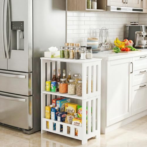 HAYOFAMY 3 Tier Side Table Night Stand, Narrow End Table with Display Shelf, Small Bookcase Bookshelf, Simple Bedside Table Storage Rack for Bedroom, Living Room, Office, Bathroom, White