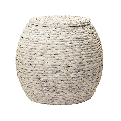 Household Essentials Handwoven Water Hyacinth Barrel Wicker Storage Basket Side Table, Cream Finish - color: Cream Water Hyacinth, style: Water Hyacinth