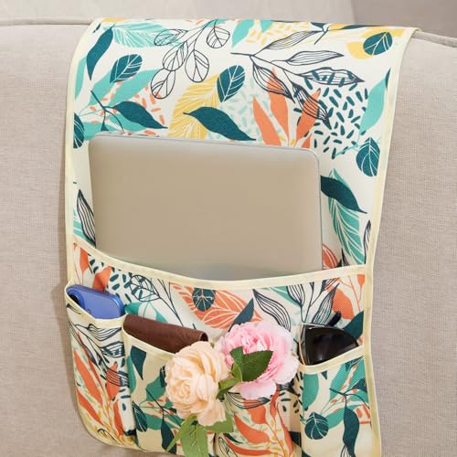 Sofa Armrest Organizer Non-Slip Arm Chair Hanging Caddy Remote Control Holder for Magazine,Tablet, Phone, Books, Glasses(BigLeaf,13in) - color: BigLeaf, size: 35"x13"