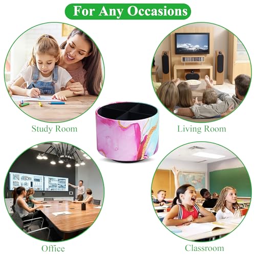Round Leather Art Supply Organizer,Remote Control Holder,360-degree Rotating Pen Organizer with 4 Compartments(1-Red Green Splash Ink) - color: 1-Red Green Splash Ink