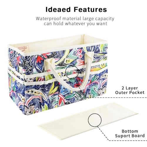 E-WEICHEN Craft Organizer Tote Bag Art Storage Caddy with Multiple Pockets Containers for Art,Craft,and Office Supplies Storage.Line Drawing - color: Line Drawing