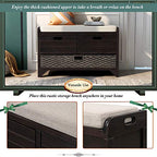 Fully Assembled Solid Acacia Wood Storage Bench - Shoe Organizer with 2 Drawers, Removable Basket & Padded Cushion, Rustic Entryway Bench (Espresso) - color: Espresso