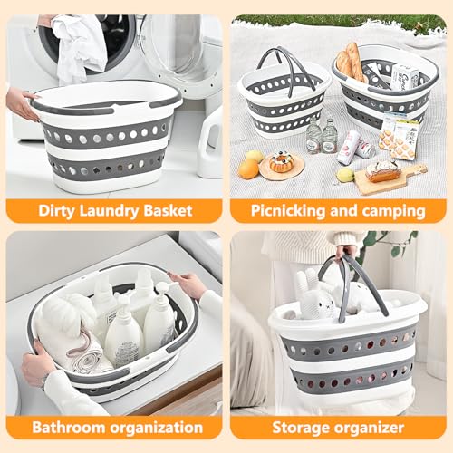 Compact Collapsible Laundry Basket, Small Size Pop-Up Hamper Perfect for Bedroom Side,Bathroom,Travel, Not for Large Families, Foldable with Handle, Measures 16 x 12.5 x 9.5 In, (Gray) - color: Gray