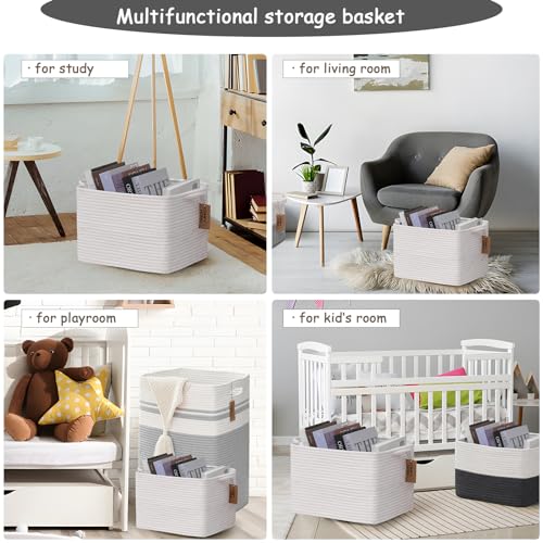 COMFY-HOMI Cotton Rope Woven Basket with Handles for Shelves,Toys,Book, Cloth Storage Baskets Bin for Organizing-13.5"x11"x9.5" Toy Decorative Organizer for Living Room, Bathroom-All White - color: All White, size: 13.5"X11"X9.5"