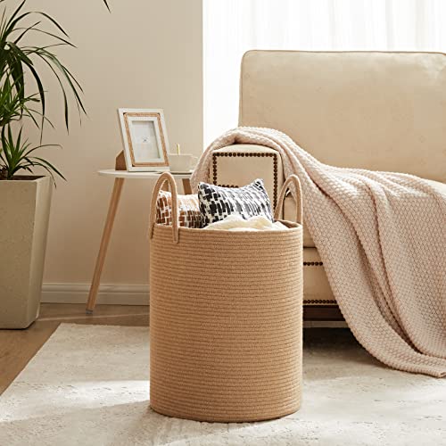 Jute Rope Laundry Hamper Basket, 58L Tall Laundry Basket for Blanket Storage, Large Baby Nursery Hamper for Laundry, Woven Clothes Hamper for Bedroom, Living Room-Jute - color: Brown Jute, size: Tall(58L)