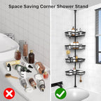 KEGII Corner Shower Caddy Tension Pole - Shower Tension Rod Organizer, Floor to Ceiling Shower Caddy 25-114.2 inch, Towel Rack Corner Waterproof, Black - style: Tension Caddy - Black