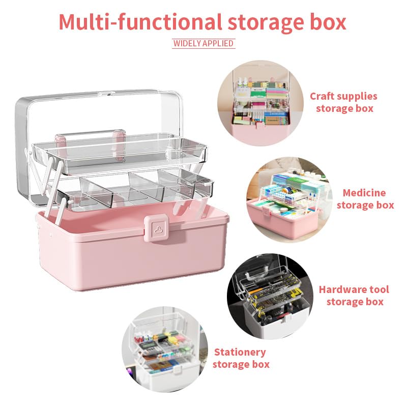 12.9in Three-Layer Multipurpose Storage Box with Handle Portable Tackle Box Folding Art & Craft Case Sewing Supplies Organizer for Makeup, Medicine, Nail, Hair Accessories(Blue) - color: Blue
