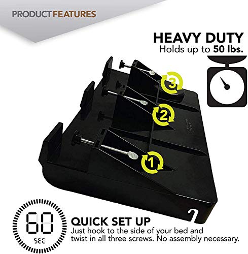 Modern Innovations Bedside Shelf for Bed, College Dorm Room, Bunk Bed Shelf/Caddy for Top Bunk, Clip On Nightstand Tray with Cord and Cup Holder for Table Storage (Black) - color: Black, size: Large
