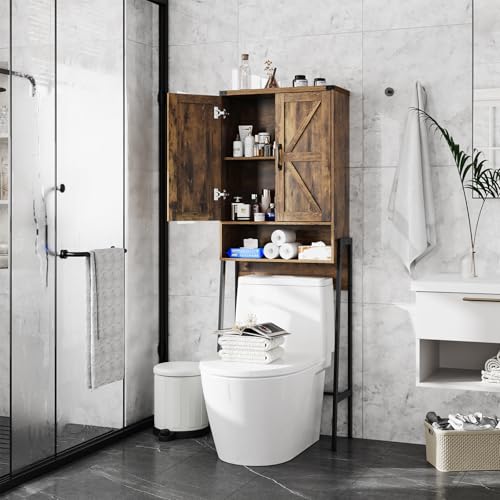 Vabches Over The Toilet Storage Cabinet with 2-Door Design Bathroom Organizers and Storage with Anti-Tip Device Over Toilet Organizer with Shelves for Bathroom,Restroom,Laundry Brown - color: Brown