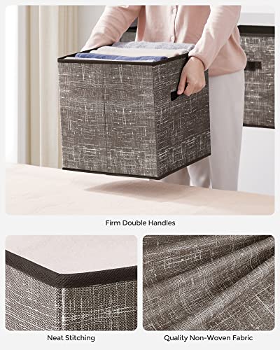 SONGMICS Storage Cubes, 13-Inch Non-Woven Fabric Bins with Double Handles, Set of 6, Closet Organizers for Shelves, Foldable, for Clothes, Walnut Color UROB033K02 - color: Walnut Color, size: 13"L x 13"W x 13"H