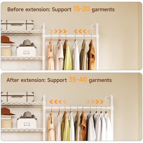ONBRILL H4 Wall Mounted Closet System, Expandable Industrial Pipe Clothes Rack Clothing Rack for Hanging Clothes, Heavy Duty Closet Organizers and Storage in Wardrobe Closet - White - color: White