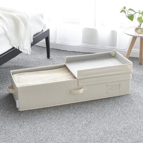 Under Bed Storage Bag with Flid-Top Lid, 1-Pack Blanket Storage Container for Clothes, Comforters & Seasonal Items, 30x12x6 .5 Inches, Ivory White - color: Ivory