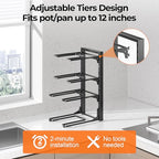 MUDEELA Pots and Pans Organizer under Cabinet 15.75" Tall, 4-Tier Heavy Duty Pan Organizers inside Cabinet Kitchen Storage, Adjustable Pot Rack Holds up to 44 LB Cast Iron Skillets Shallow Cookware - style: 4-Tier