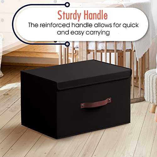 Ornavo Home 3 Pack Collapsible Storage Bins with Lid, Foldable Linen Fabric Shelf Storage Basket Closet Organizer and Large Storage Box for Clothes with Leather Handles, 16.5 x 11.8 x 7.5, Black - color: Black, size: Xlarge - 3 Pack