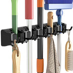 Lifewit Mop and Broom Holder Wall Mount, Anti-Slip Broom Hanger for Cleaning Supplies Organizer, Easy Install Tool Hanging Rack for Closet, Kitchen, Garage, 5 Slot 6 Hooks, Hold 30lbs, Black, 1 Pack - color: Black