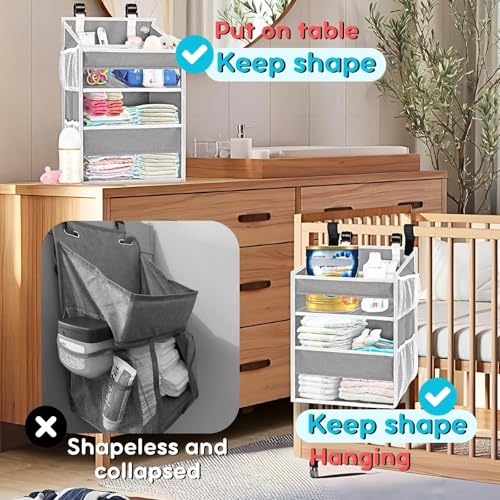 Ofiray-home Hanging Diaper Organizer for Changing Table,Cribs,Car,Playard or Wall & Nursery Organization-Durable 2-Tier Diaper Organizer with Mesh Pockets and Viewable Design, Won't Deform, Light Gray - color: Light Gray