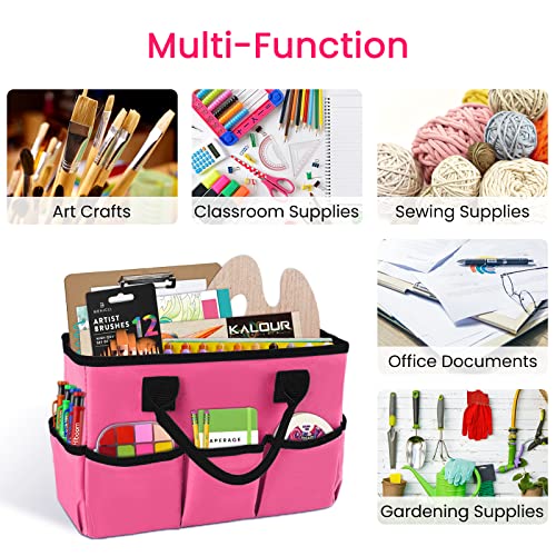 Desktop Tote and Organizer, Teacher Helper Caddy Bag for Arts, Books, Stationery, Office Desk Organization, Make-up Storage with Handles for Travel, Pink - color: Pink