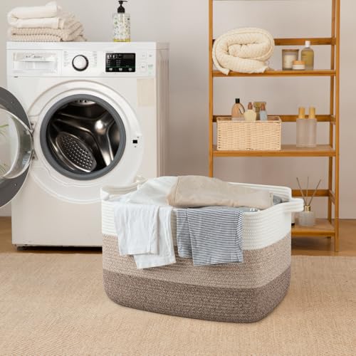 65L Cotton Rope Large Blanket Basket (19.7"x15.7"x11.8") for Living Room, Kids Room & Laundry, Storage Basket with Handle for Organizing Blankets, Pillows, Clothes & Toys, Gradient Yellow - color: Gradient Yellow, size: 19.7"x15.7"x11.8"