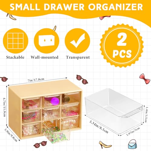 Wenqik 2 Pcs Mini Storage Drawers Teacher Toolbox Organizer with 9 Clear Drawers Small Plastic Desktop Teacher Desk Craft Organizer for Classroom Office 7" x 3. 9" x 4. 7"(Yellow) - color: Yellow