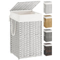 SONGMICS Laundry Hamper with Lid, 17.2 Gallon (65 L) Synthetic Rattan Clothes Laundry Basket with Lid and Handles, Foldable, Removable Liner, Cloud White ULCB165W01 - color: Cloud White, size: 65 L