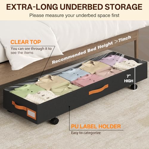 Under Bed Storage with Wheels 39inch, Extra Long Under Bed Storage Bins, Low Profile Under Bed Storage 5.5inch Height No Assemble Storage Containers, Under Bed Shoe Storage with Lids - color: Extra-Long Design