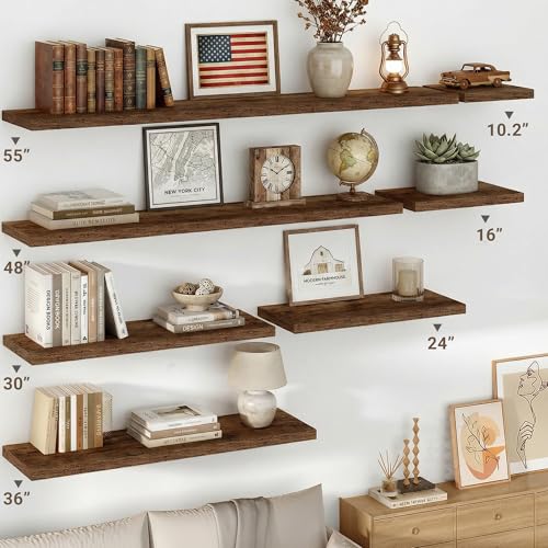 Vivelove 10 Inch Deep Floating Shelves 16 inch Long, 16 x 10 Wide Wall Shelves with Invisible Brackets, for Bedroom Bathroom Living Room Kitchen Office, Farmhouse Home Decor, Set of 2, Rustic Brown - color: Rustic Brown, size: 15.7”Wx10.2”Dx1.5”H
