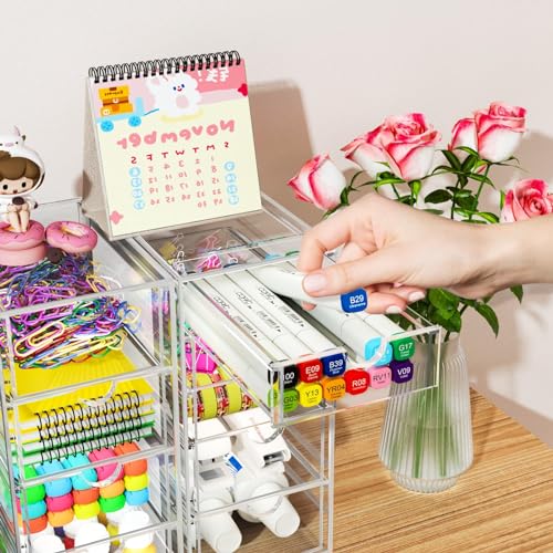 ARSTPEOE 22 Drawers, Acrylic Desk Makeup Organizer, Plastic Drawers Organizer, Stackable Storage Solution for Makeup, Dresser, Office, Bathroom Clear Plastic Craft and Bead Storage Cabinet - size: 22 Drawers