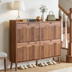 Bifins Shoe Storage Cabinet with 4 Wavy Fluted Flip Drawers, Modern 47.2” Wide Hidden Narrow Shoe Rack Cabinet for Entryway Foyer Hallway (Walnut 4 Drawer) - color: Walnut 4 Drawer