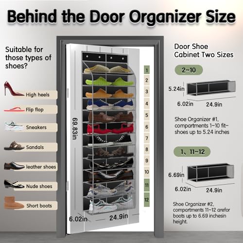 Kotkn Over The Door Shoe Organizer with 12 Large Breathable Pockets - Durable Hanging Storage for the Entire Family's Shoes (Black) - color: Black