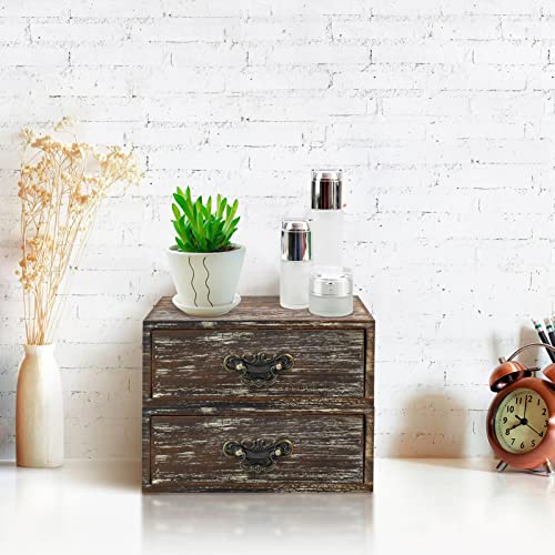 OKSQW Office Desk Organizer Drawers Dark Brown Vintage 2pcs/set Small Wood Desktop Storage Box Farmhouse Kitchen Countertop Organizer Makeup Storage Box for Workspace Home Toiletries Supplies Vanity - color: Dark Brown Style C 2pcs Set