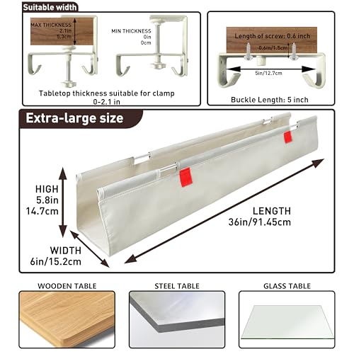 Under Desk Cable Management No Drill – 36" L x 6" W Cord Organizer, Upgraded Silicone Pads (No Scratch), 16 Cable Slots, Washable PE Honeycomb Base, Fits Desks 0–2.1" Thick, Beige - color: Beige, size: Upgraded with Enhanced Features-36"L x 6.0"W