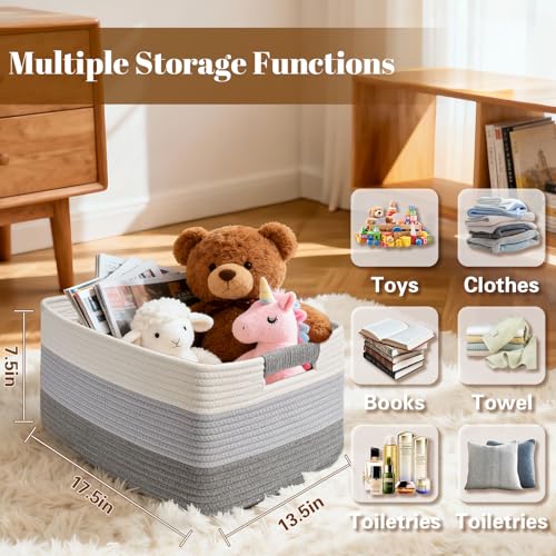 4 Pack Large Storage Basket for Organizing, 17.5"x13"x7" Woven Basket for Shelves, Closet Cube Storage Bins with Wrapped Handle, Cotton Rope Baskets for Kitchen, Clothes, Toys(Gradient Grey) - color: Gradient Grey, size: 4 Pack