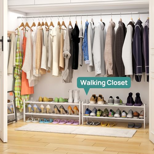 viewcare Long Shoe Rack for Entryway,Shoe Organizer for Hallway Closet, Bamboo Wood Shoe Racks for Indoor Outdoor (White, 2-Tier Long) - color: White, size: 2-Tier Long