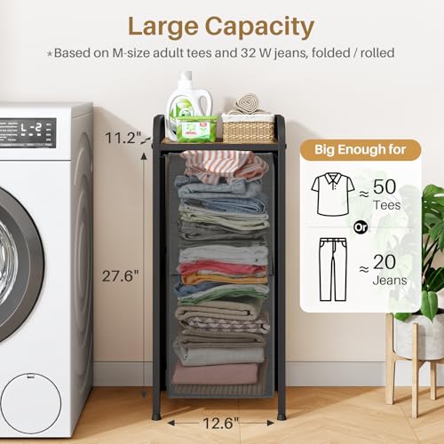 Kitstorack Laundry Hamper, Laundry Basket, Laundry Sorter with a Pull-Out and Removable Bag, Shelf, Metal Frame, 17 Gallons (62 L), Ink Black and Rustic Brown - color: Rustic Brown、Black, size: 1 Bags(15"L x 12.6"W x 27.6"H)