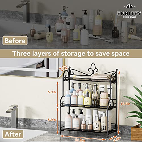EKNITEY Bathroom Counter Organizer - 3 Tier Spice Rack Organizer Skincare Countertop Organizers for Bathroom Kitchen Bedroom Black (No Assembly) - color: Black