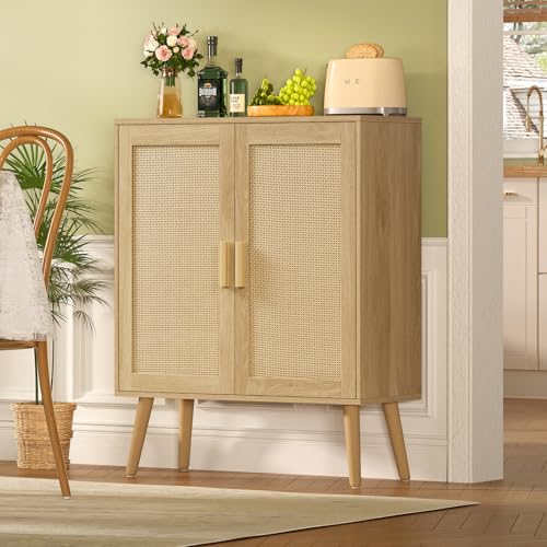 Iwell Storage Cabinet with 2 Shelves, Rattan Cabinet with 2 Doors, Sideboard Buffet Cabinets with Storage for Living Room, Dining Room, Entryway, Natural - color: Natural, 2 Doors