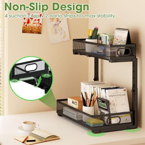 Under Sink Organizer 2-Pack, Metal 2-Tier Pull-Out Cabinet Shelf with Slide-Out Mesh Drawers, Height Adjustable, Space-Saving Under Sink Storage Racks for Kitchen, Bathroom, Laundry Room - color: Black
