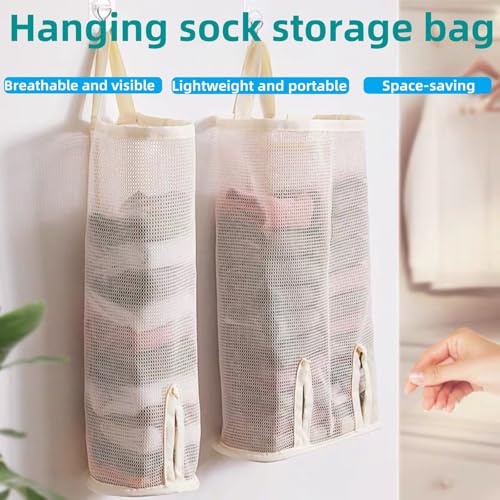 Hanging sock storage bag，hanging closet organizer，plastic bag holder，Sock Underwear Organizer Wall Mount Multifunctional Bag Saver Kitchen Storage Holder for Storing Socks Ties Plastic Bag (Large) - size: Large