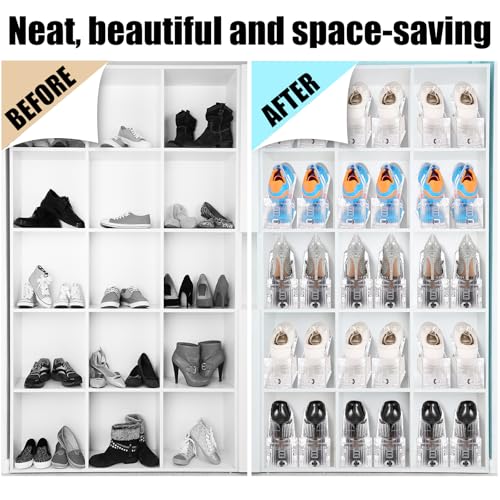 Briwooody Clear Shoe Slots Organizer with Adjustable Height, Acrylic Closet Stacker Display, Storage Shoe Rack Organizer, Double Layer Holders for Shelf Wardrobe Space Saving(Clear,30 Pack) - color: Clear